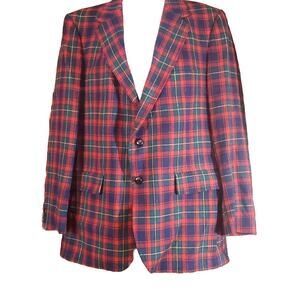 Pendleton XL? Women's Red Green Plaid Tartan Pockets Lined Back Slit Wool Blazer